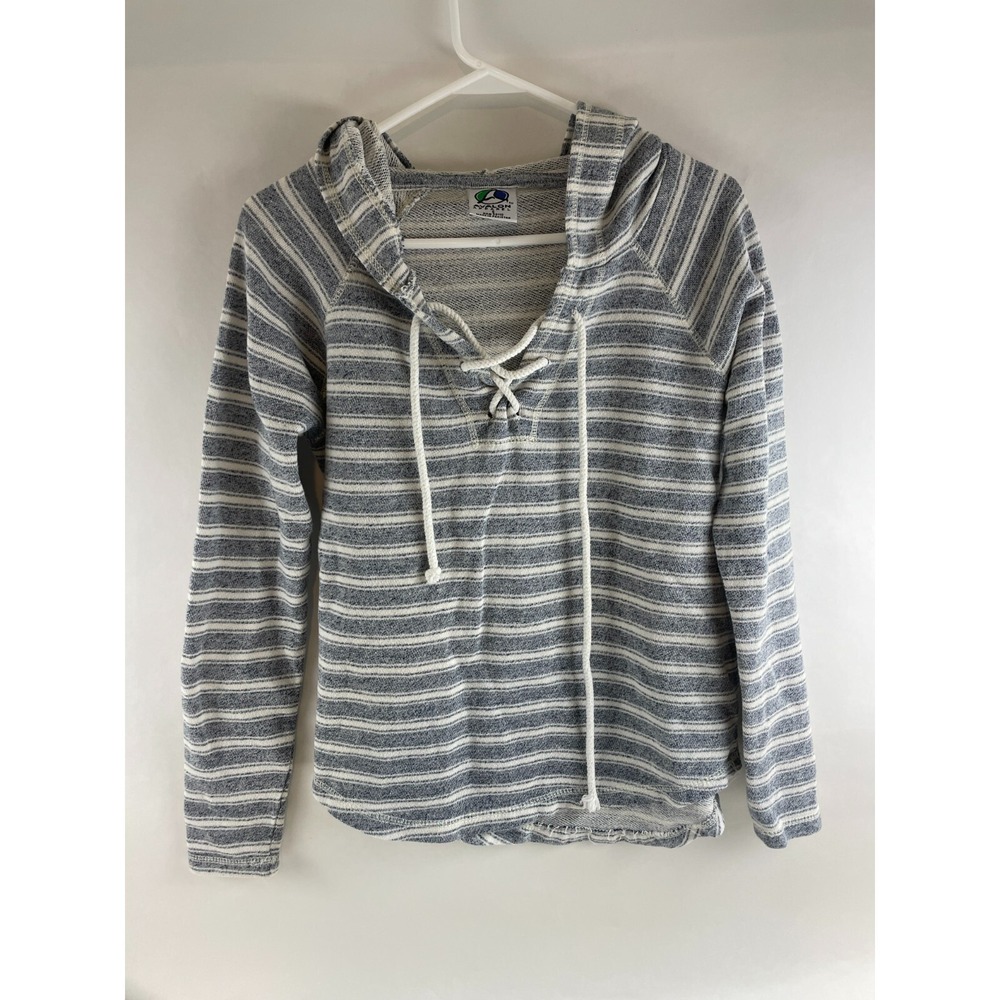 Avalon Apparel Sweater, Womens Small, Blue White, Striped, Terry Cloth, Nuatical